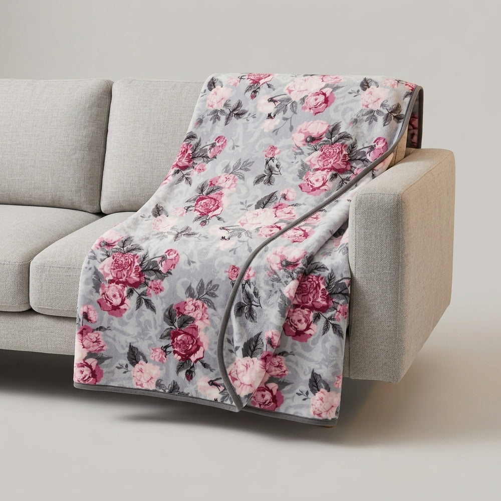 Grey floral Style Lightweight Queen Blanket - Cozy & Soft