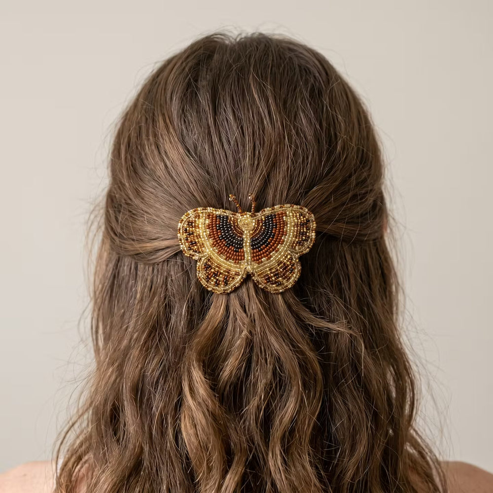 Yellow Butterfly Beaded Barrette