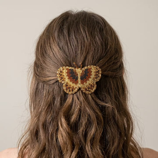 Yellow Butterfly Beaded Barrette