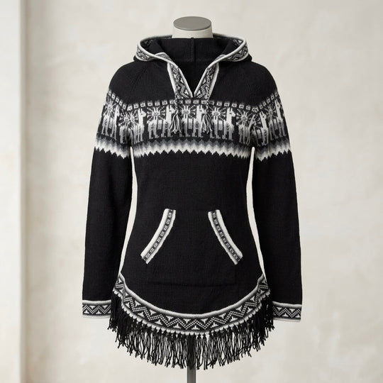 OLDTRIBES™ Women Cardigan Black Alpaca Sweater