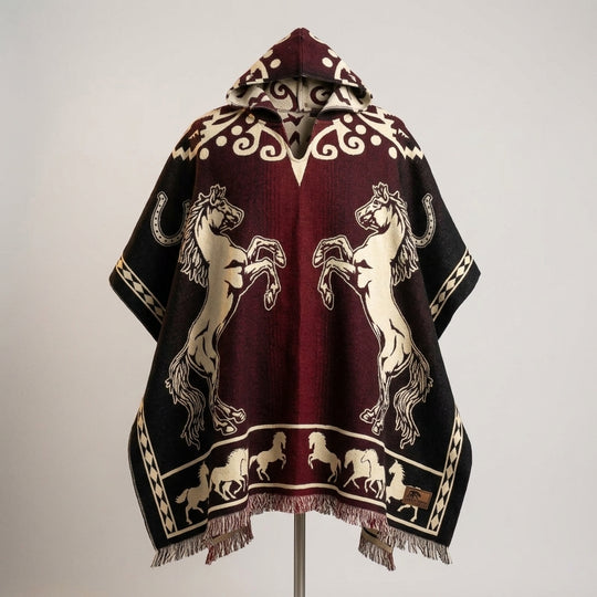 Horses HandMade Wool Poncho