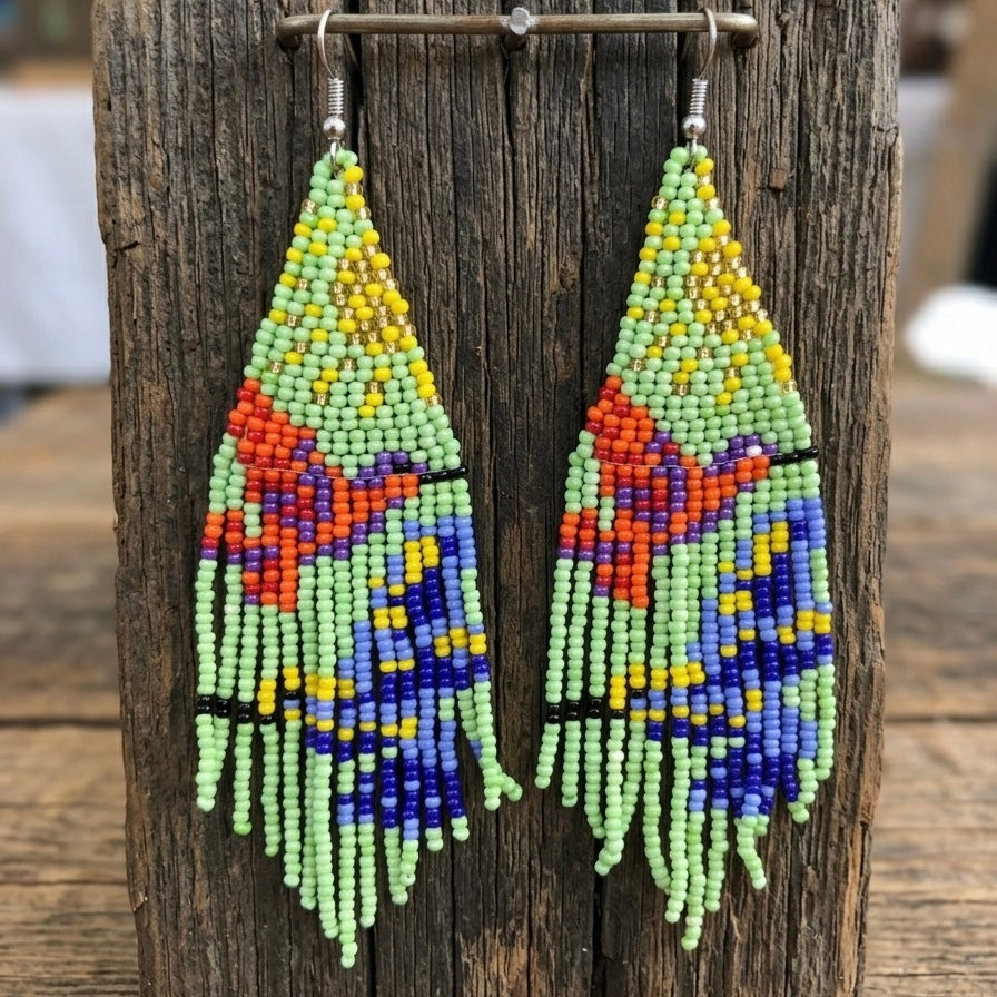 Green Sky Dancer Beaded Earrings