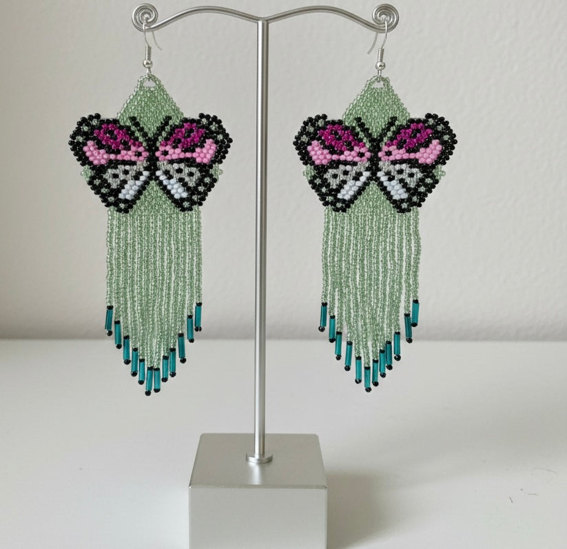 Light Green Beaded Dancing Wing Earrings