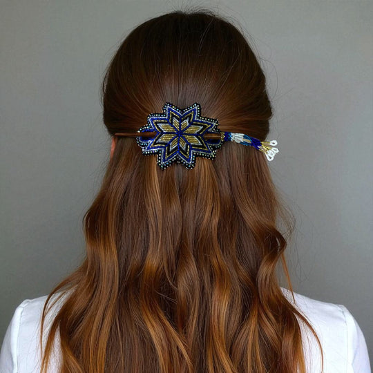 Blue-black Handmade Beaded Star Barrette