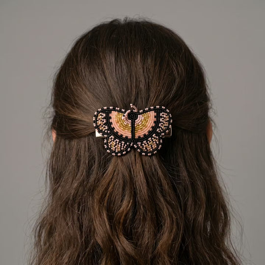 Peach Butterfly Beaded Barrette