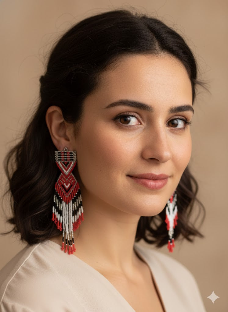 Red and Silver Sunset Path Beaded Earrings