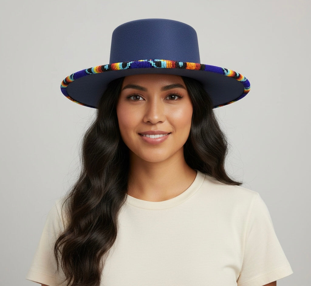 Size-56 Handmade Beaded Hat (BLUE)
