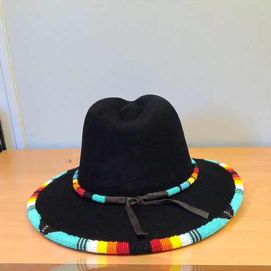 Size-57 Handmade Beaded Hat(Black Green beaded)