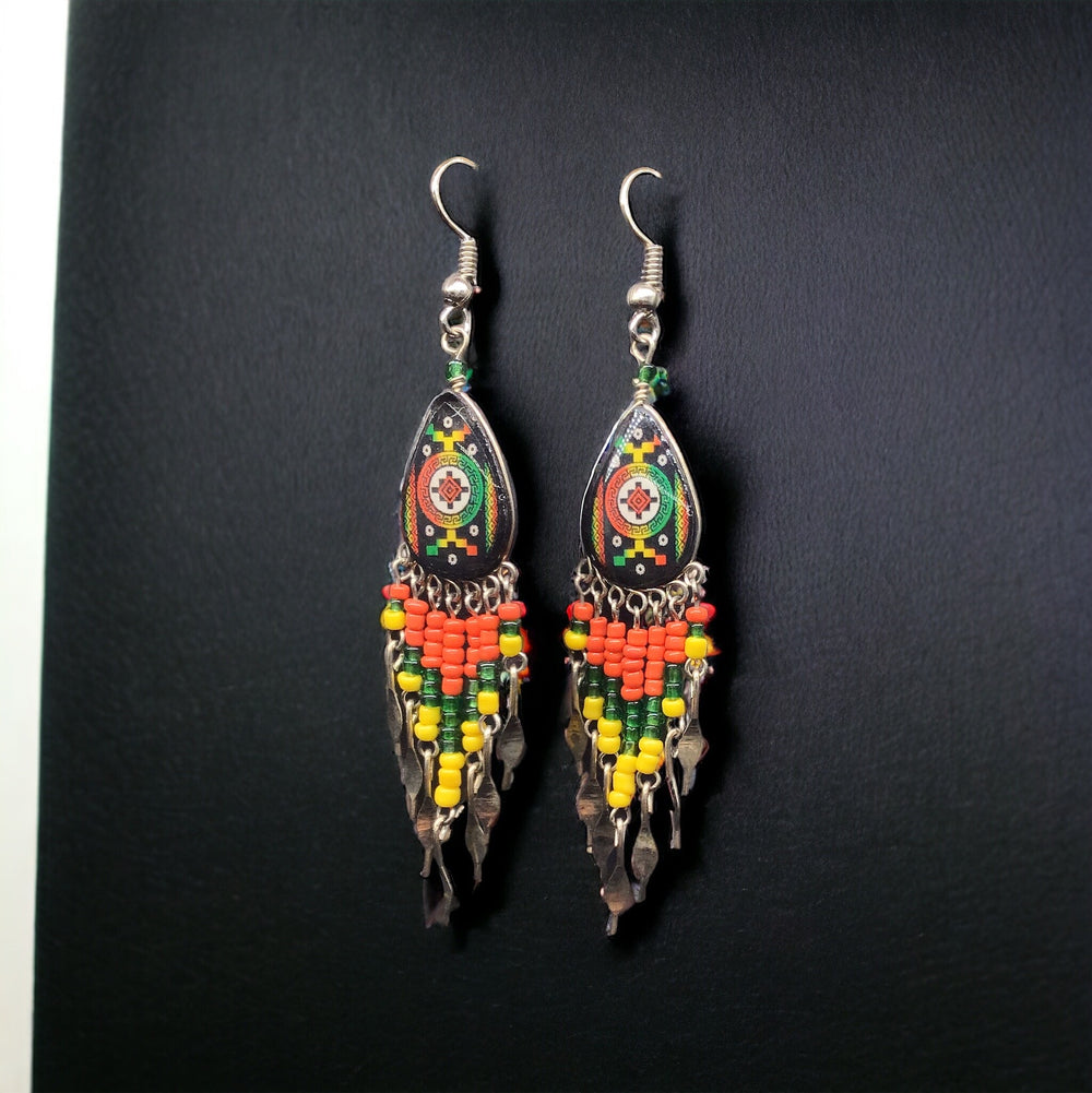 OldTribes™ Small Sized Southwestern Red and Yellow Teardrop Earrings