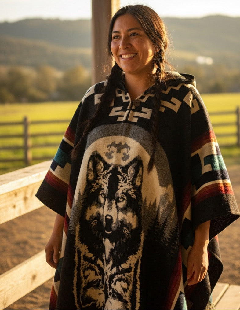 Wolf  HandMade Wool Poncho