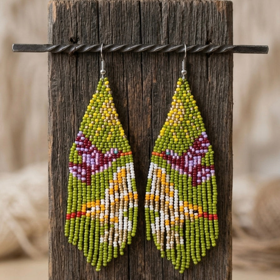 Green Sky Dancer Beaded Earrings