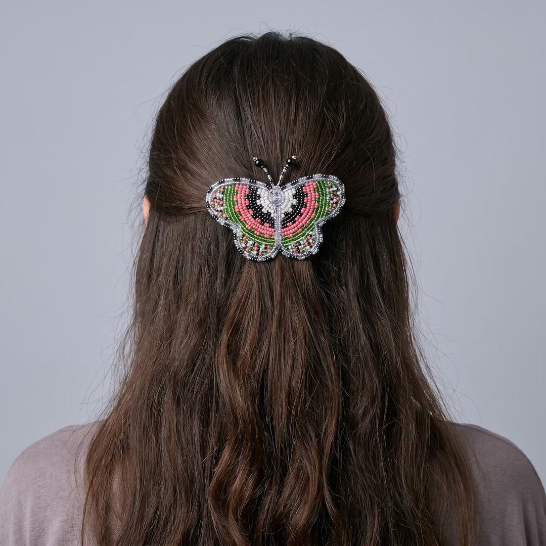 Silver Butterfly Beaded Barrette