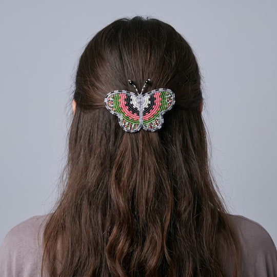 Silver Butterfly Beaded Barrette