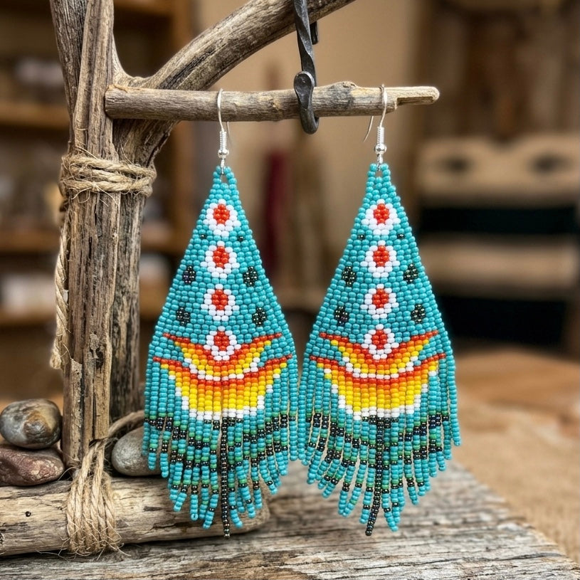 Turquoise Flame Blossom Drop Earrings