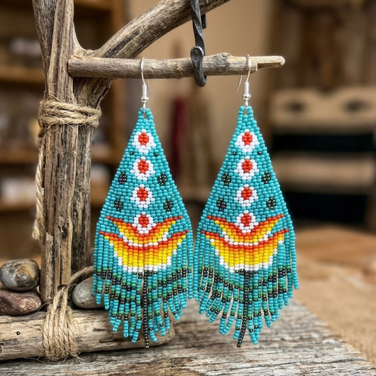 Turquoise Flame Blossom Drop Earrings