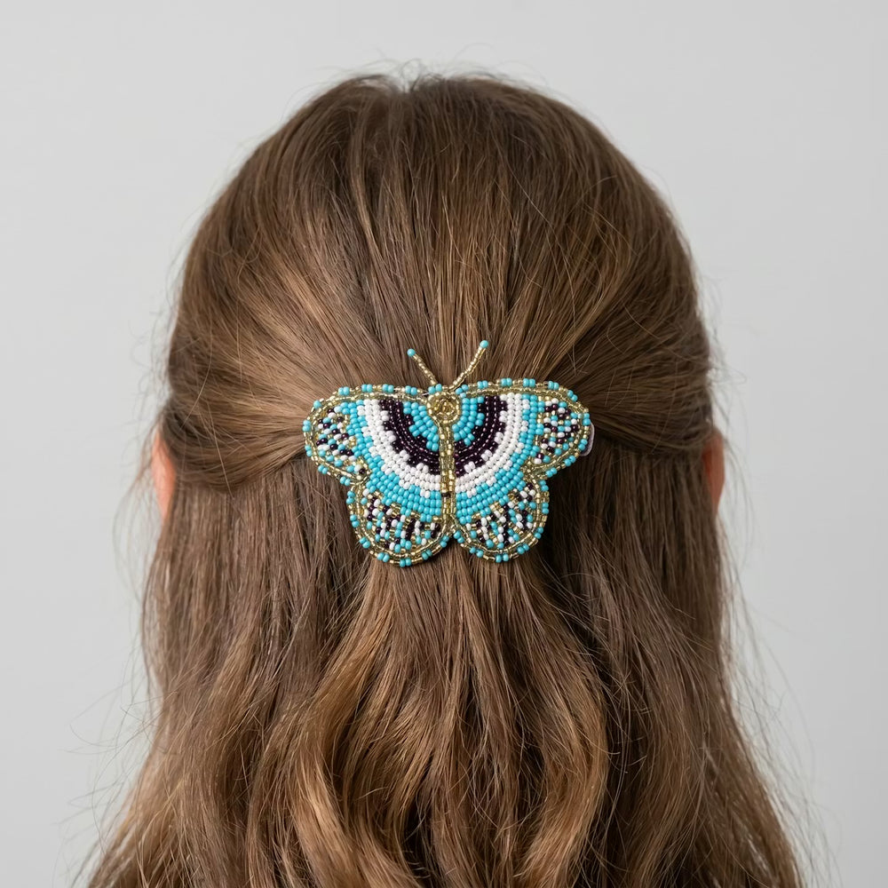 Turquoise Butterfly Beaded Barrette