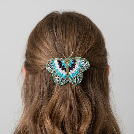 Turquoise Butterfly Beaded Barrette