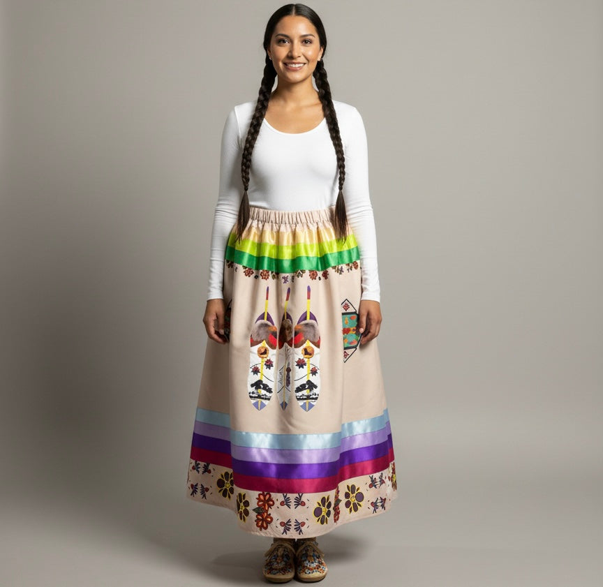 OLDTRIBES Ribbon Skirt with Feather