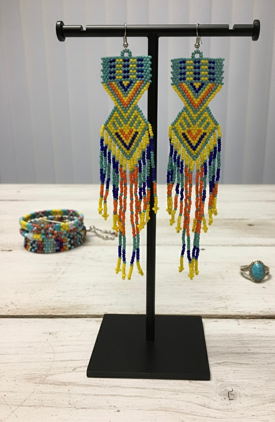 Turquoise and blue Sunset Path Beaded Earrings