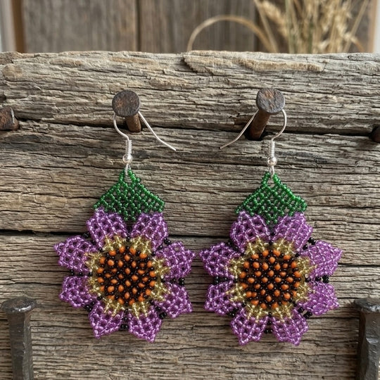 Sunflower Beaded Earrings (Purple)