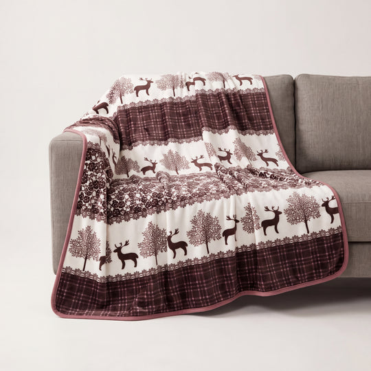 Southwestern Style Sherpa-Lined Queen Blanket(Mauve Pink)