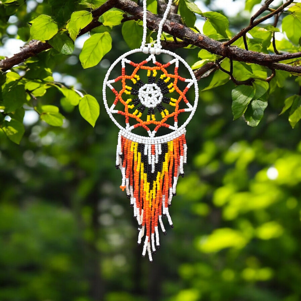 White and Red Celestial Beaded Handmade Dreamcatcher