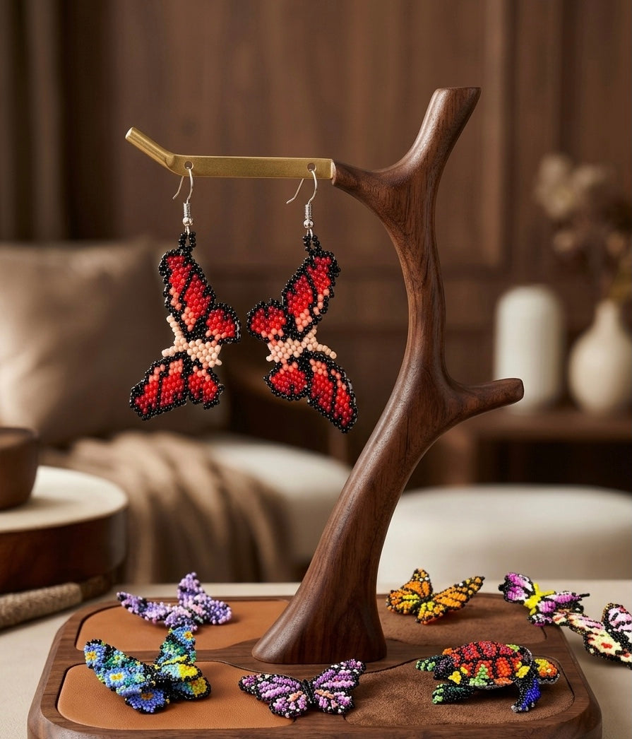 Purple Dancing Butterfly Beaded Earrings