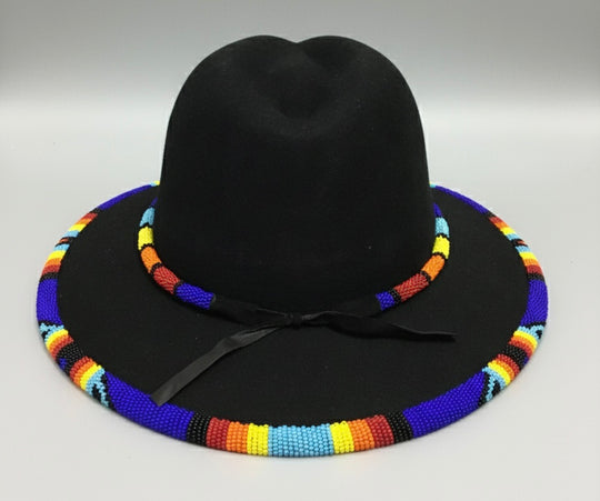 Size-57 Handmade Beaded Hat(Black blue beaded)