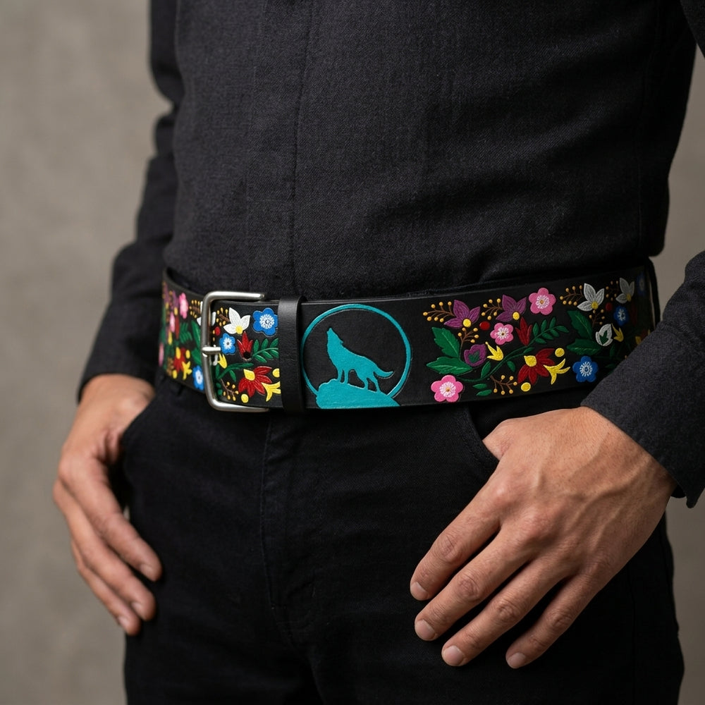 Heritage Leather Regalia  Belt (Green Wolf)
