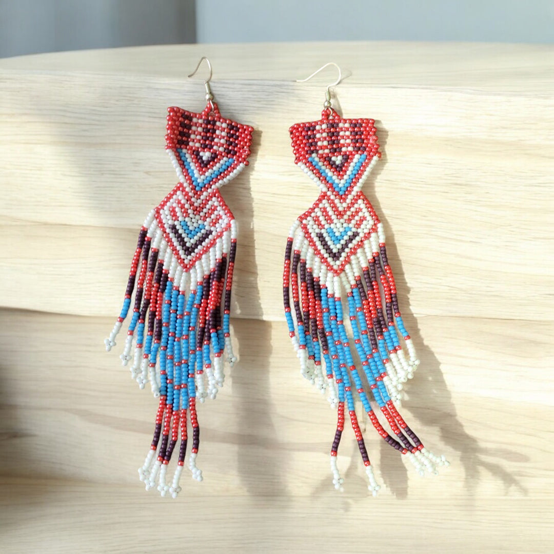 Pink blue Sunset Path Beaded Earrings