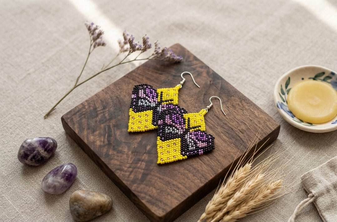 Butterfly Beaded Earrings (Yellow)