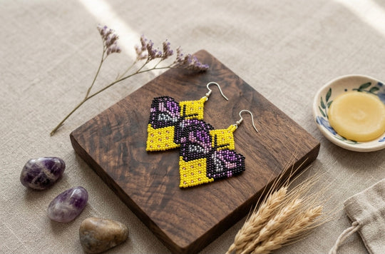 Butterfly Beaded Earrings (Yellow)