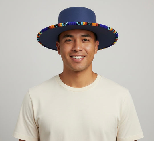 Size-56 Handmade Beaded Hat (BLUE)