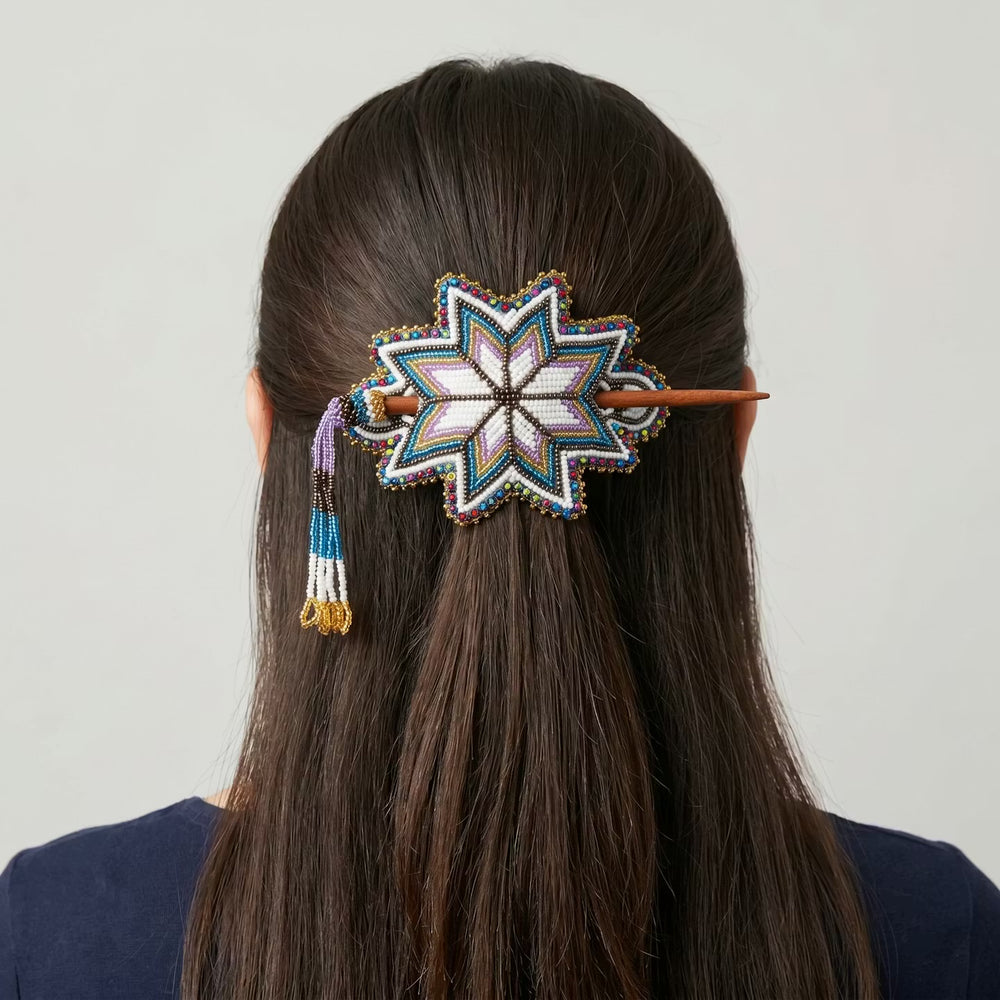 OLDTRIBES Green Handmade Beaded Star Barrette