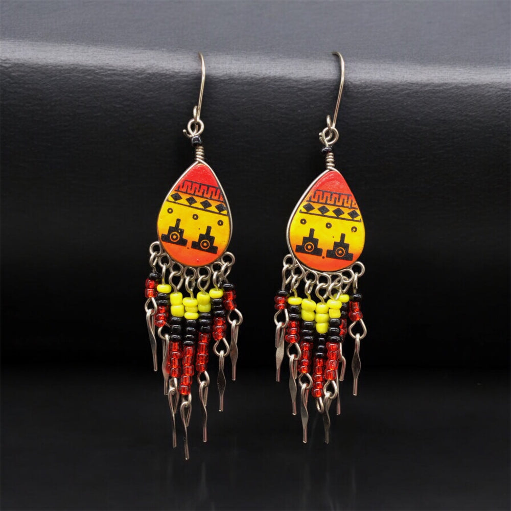 OldTribes™ Small Sized Southwestern Red and Yellow Teardrop Earrings
