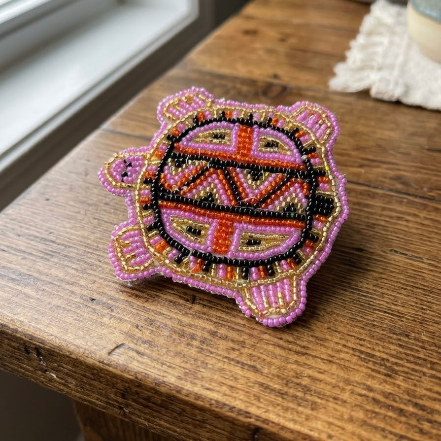Beaded turtle Barrette Purple accent