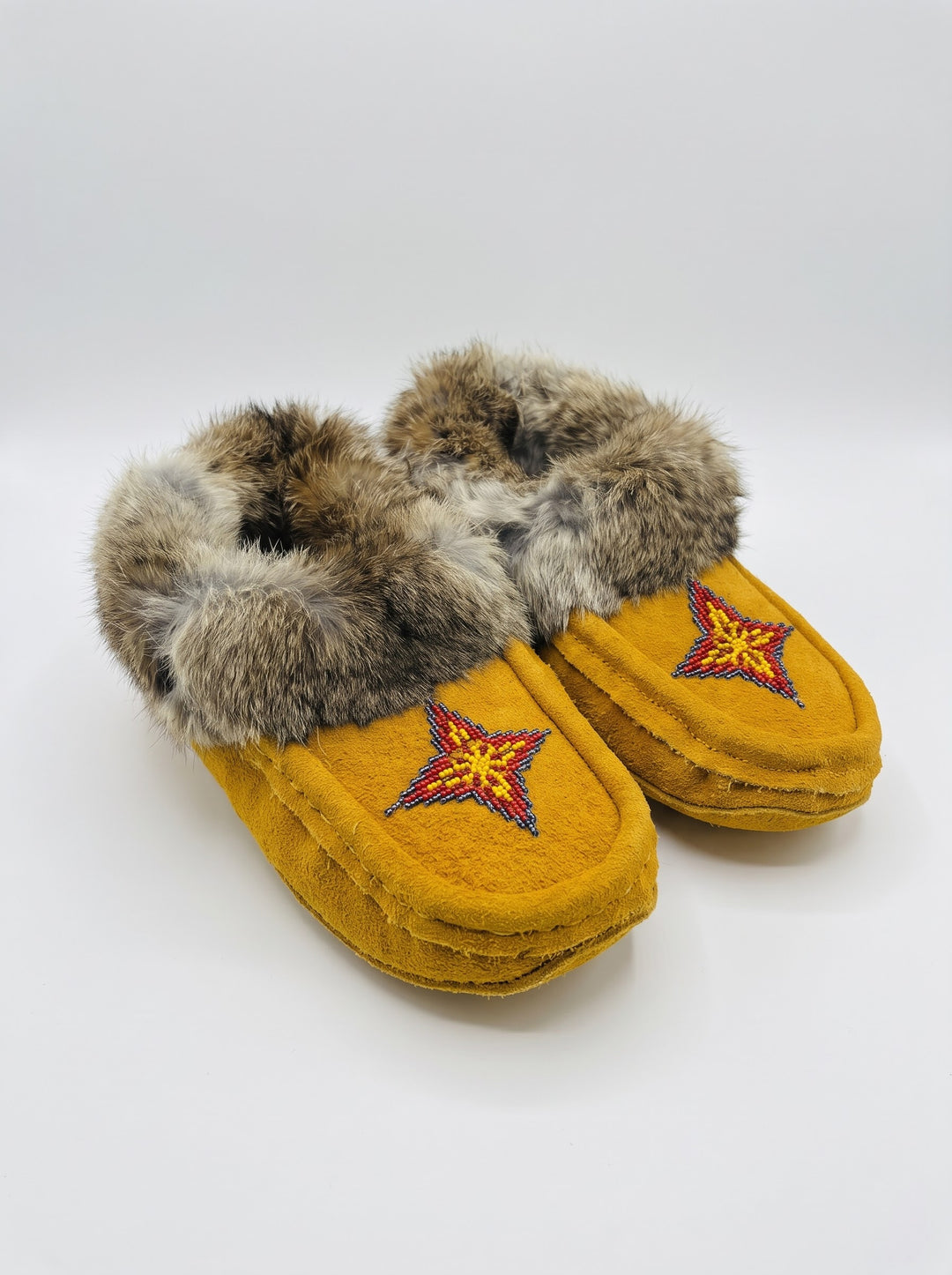 Yellow Moccasins with Beadwork (Size 8)
