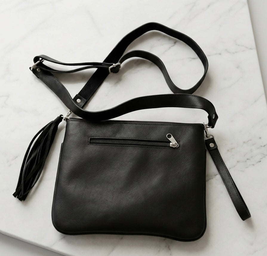 Leather beaded Crossbody bag(Black)