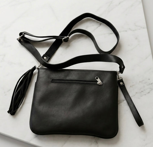 Leather beaded Crossbody bag(Black)