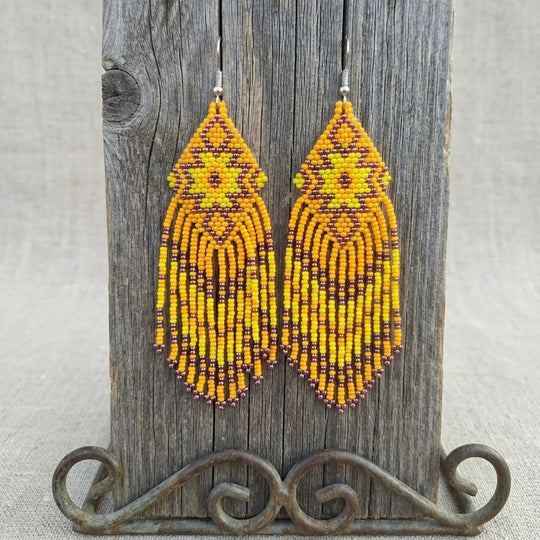 Fringe Bead Drop Earrings (Yellow)