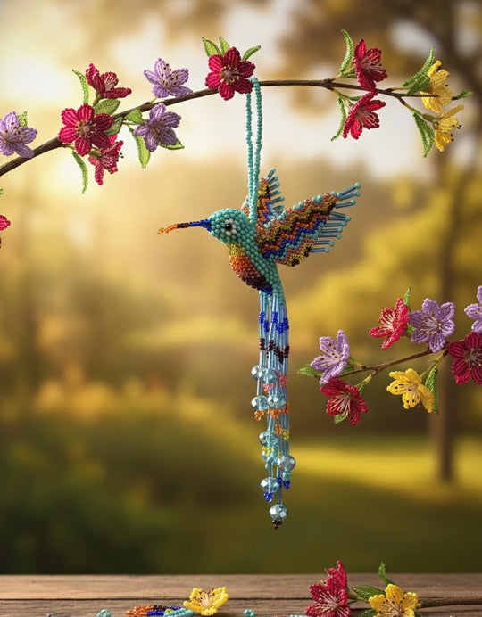 Turquoise and Neon Green Beaded HummingBird