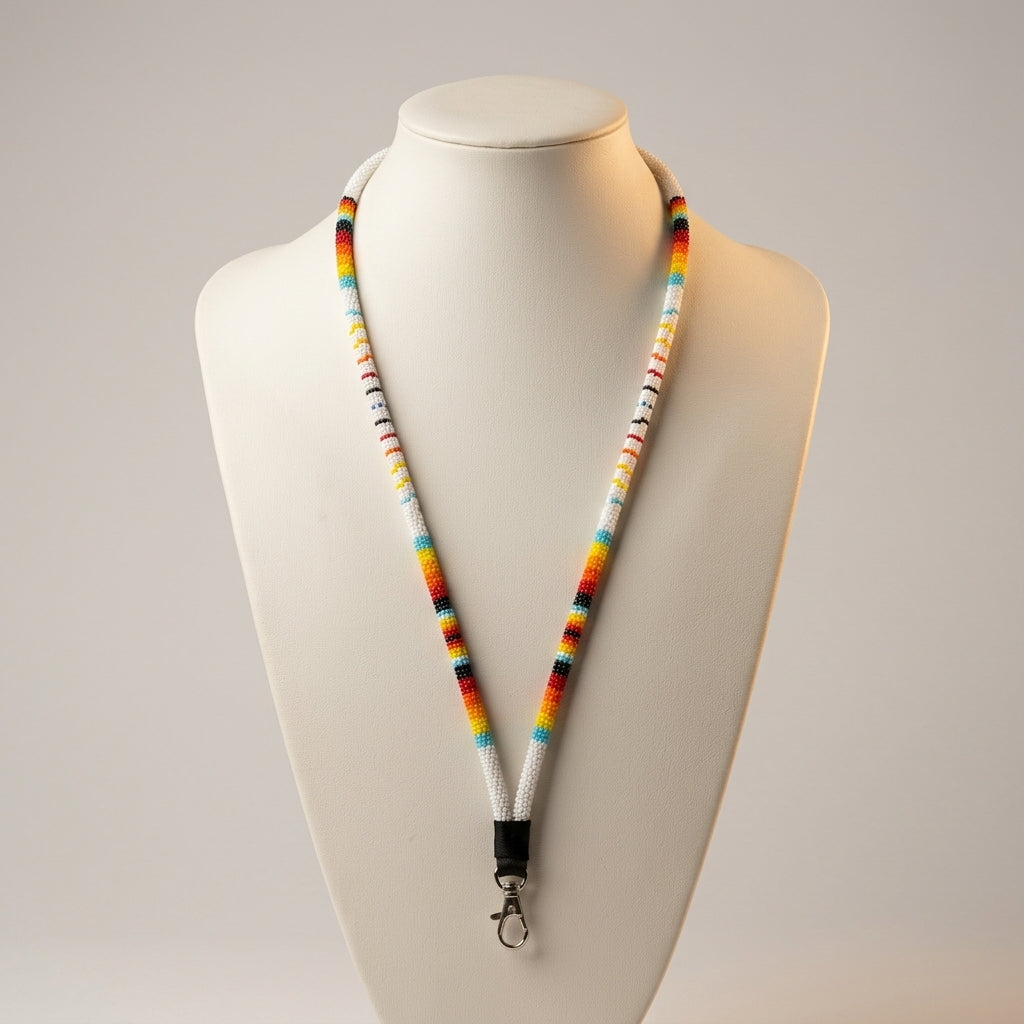 Round Beaded Lanyard(White)