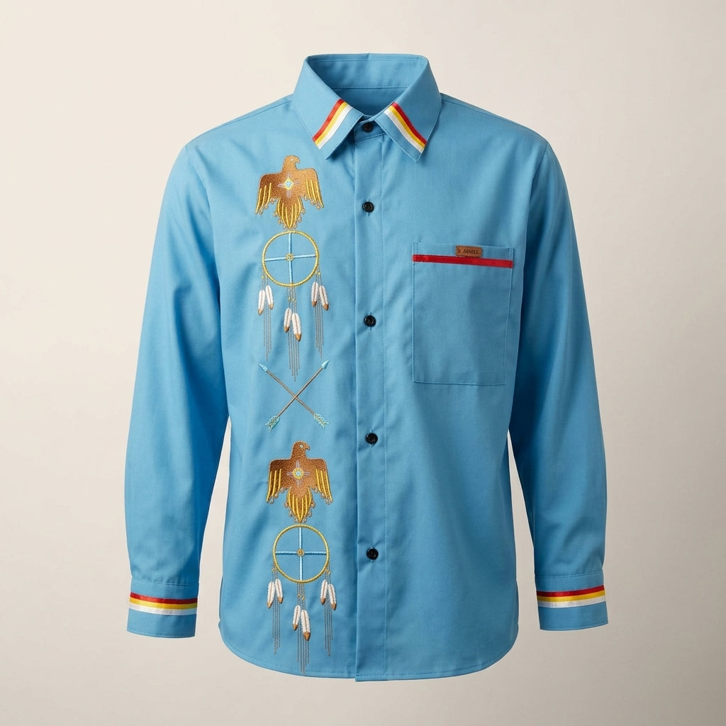Embroidered blue Ribbon Shirt (Eagle)