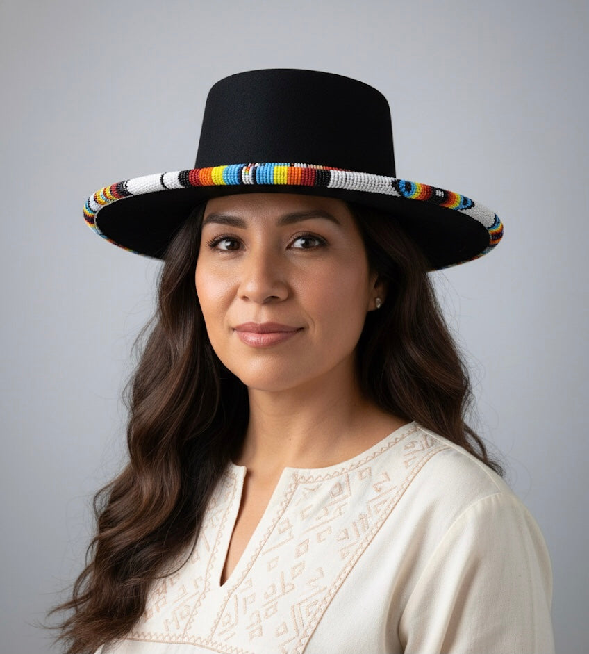 Size-57 Handmade Beaded Hat(Black)