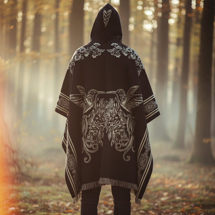 Hummingbirds HandMade Wool Poncho