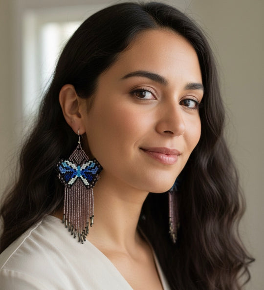 Rosy Pink Beaded Dancing Wing Earrings