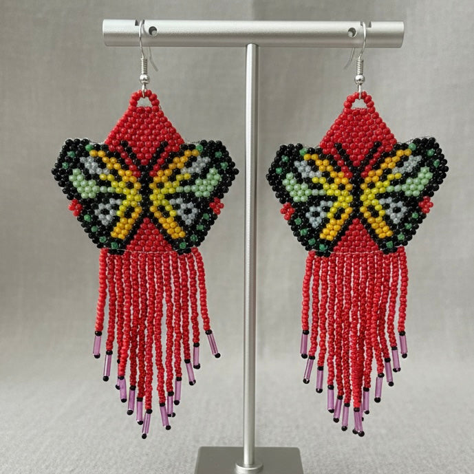 Red Beaded Dancing Wing Earrings