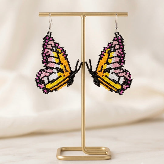Red &amp; White Butterfly Beaded Earrings