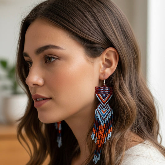 Red and Orange Sunset Path Beaded Earrings