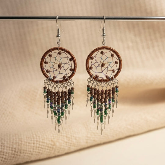 Brown/ dark green Dreamcatcher Dangles